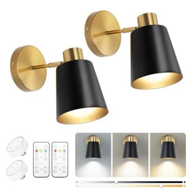 Imagem de Arandela de parede operada por bateria, arandelas modernas sem fio, conjunto de 2, decoração de parede sem fio, luz de parede alimentada por bateria com controle remoto, lâmpada de parede vintage