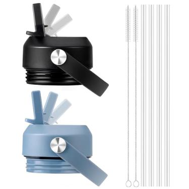 Imagem de Bluwing Tampa de canudo para garrafa de água Yeti Rambler 12 18 26 36 1,8 g, tampas de substituição com canudo para garrafa YETI Rambler, livre de BPA (preto + azul nórdico)