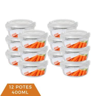 Imagem de Kit 12 Pote Vidro Hermético Mantimentos Tampa 4 Travas 400ml - QUALITY