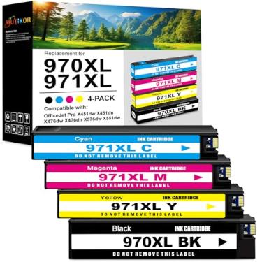 Imagem de Pacote combo de cartuchos de tinta 970 971XL para impressoras Officejet Pro X576dw X451dn X451dw X476dw X476dn X551dw, substituição para cartuchos Hpq Ink 970 e 971 (pacote com 4, CN625AM CN626AM