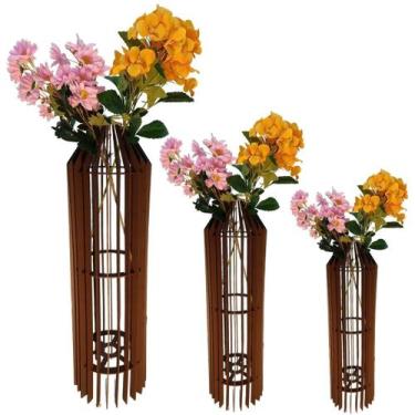 Imagem de Vaso de Chão Decorativo Grande MDF PENEDO - LENOBRE, Marrom, Kit com 3