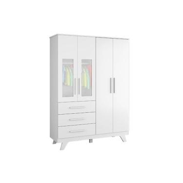 Imagem de Guarda Roupa Infantil c/ 4 Portas (2 Cristal) e 4 Gavetas Retrô Branco - Peroba