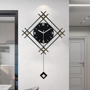 Imagem de AMOTOFO Relógio de parede moderno com pêndulo elegante, decoração de parede de metal minimalista, relógios de parede grandes de luxo operados por bateria para sala de estar, entrada, quarto, sala de