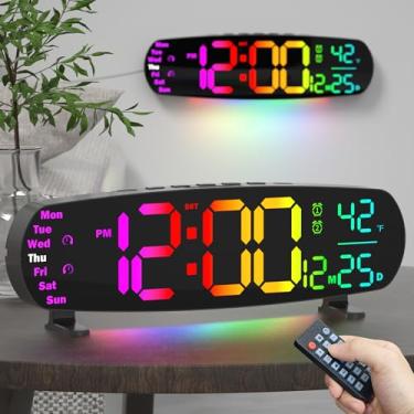 Imagem de ANALOI Relógio de parede digital grande, relógio de mesa com temperatura de data, 11 cores RGB, 10 luzes noturnas, alarme duplo, escurecimento automático, temporizador, relógio digital de 34,8 cm para