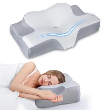 Imagem de Travesseiro de resfriamento ultra alívio da dor para suporte de pescoço, travesseiro cervical ajustável para dormir confortavelmente, almofadas ergonômicas de espuma viscoelástica de contorno inodoro