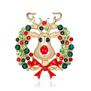 Imagem de LPYO Broche de Natal para mulheres, strass, cristal, árvore de Natal, guirlanda, boneco de neve, rena, trenó, Papai Noel, luva para bota, bengala doce, joias decorativas, broche, acessórios de