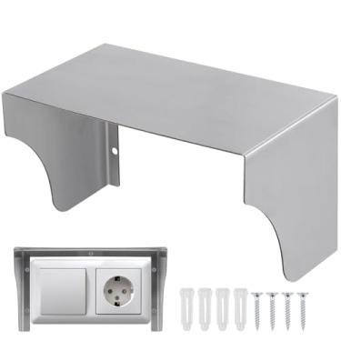 Imagem de SEWACC Capa de chuva de campainha de aço inoxidável, capa protetora de tomada elétrica à prova de respingos ao ar livre, para campainha e carregadores elétricos, 19 x 10 x 10 cm