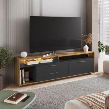 Imagem de Rack para Tv 75 Polegadas com Iluminação Led Reims Sala de Estar Grafite/Mel