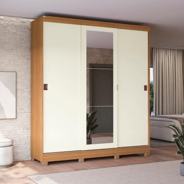 Imagem de Guarda-roupa Casal 3 Portas com Espelho Móveis Kappesberg Canela/Off White