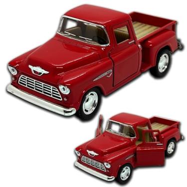 Imagem de Miniatura de carro Chevrolet Stepside 1955 em Metal, com fricção, pneus em borracha, abertura de portas laterais, 12 CM, 1/32, Resistente a quedas (Vermelho)