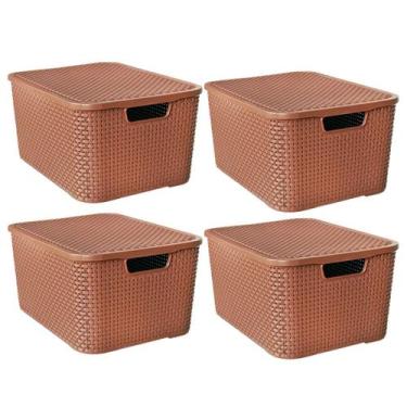 Imagem de Kit 4 Caixas Organizadoras Rattan Marrom 40 Litros C/ Tampa 25602 Arqp
