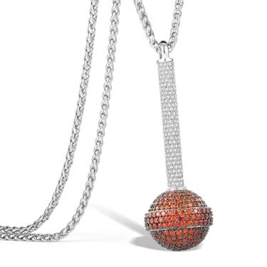 Imagem de Colar masculino com pingente de gelo Hip Hop banhado a ouro de 50,8 cm com diamantes de zircônia cúbica, joia de pirulito sólido 3D, Medium, Aço inoxidável, Diamante de zircônia cúbica 5A