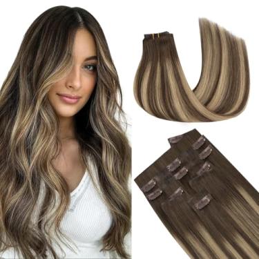 Imagem de MAXITA Extensões de cabelo Invisi Edge Clip em cabelo humano real, 50,8 cm, 7 peças 110 g Balayage marrom chocolate sem costura, extensões de cabelo humano 100% Remy para mulheres