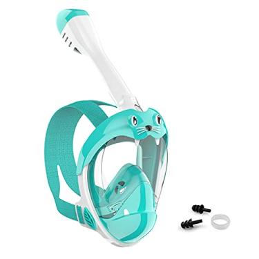 Imagem de Jwintee Máscara de snorkel de rosto inteiro para crianças, equipamento de mergulho com leão marinho para crianças, máscara de mergulho panorâmica de 180° com suporte para câmera, respiração segura, antivazamento e antiembaçamento (verde)