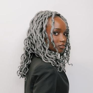 Imagem de 8 pacotes de cabelo curto falso de crochê 120 fios de 30,5 cm tranças de crochê onduladas tranças de crochê preto natural pré-enrolado para mulheres (cinza, 30,5 cm (pacote com 8))