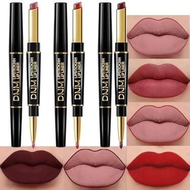 Imagem de BINGBRUSH Conjunto de 3 peças de delineador labial vermelho escuro fosco e maquiagem de batom lipliner para mulheres, conjunto de lápis para manchas labiais originais 24 horas à prova d'água de longa