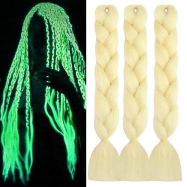 Imagem de Cabelo trançado loiro 61 cm 613 extensões de cabelo trança jumbo 3 peças tranças luminosas que brilham no escuro