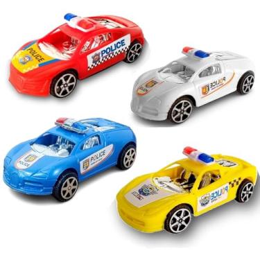 Imagem de Kit 4 Carrinhos de Polícia de Fricção, Supercar Turbo, 9cm, Cores Sortidas