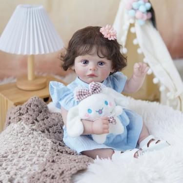 Imagem de Bebê Reborn Boneca de Silicone Menina Realista Olhos Azuis Pintado 48cm