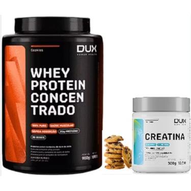 Imagem de Kit Whey Protein 100% Concentrado Sabor Cookies & Cream Pote 900g+ Creatina 100% Monohidratada de 300g-Dux Nutrition