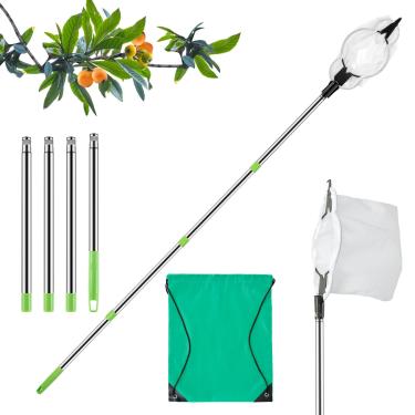 Imagem de Apanhador de frutas, ferramenta leve de colheita de frutas com saco apanhador de frutas de árvore de aço inoxidável com haste de 2 m/1,6 m, apanhador de frutas de jardim multiuso para colher abacate