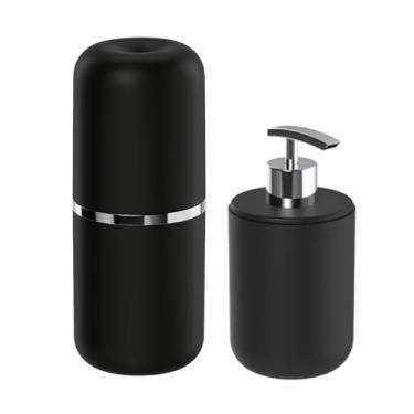 Imagem de Kit Lavabo Porta Escova De Dentes Sabonete Líquido Pia Banheiro Premium (Preto)