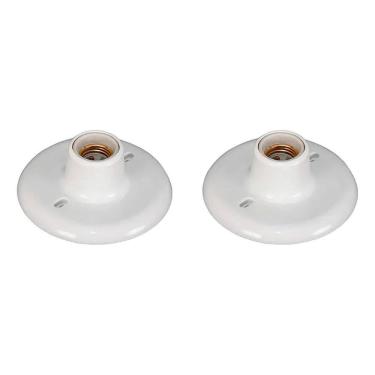 Imagem de 2X Kit 2 Plafonier Plafon Bocal Opl Porcelana 100W E27 Branc