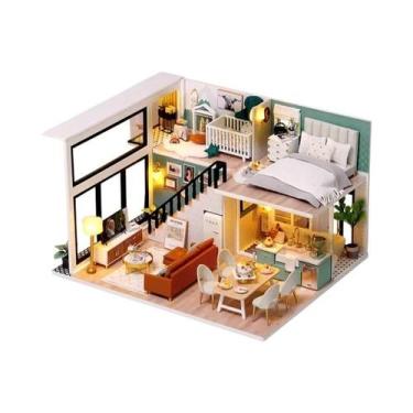 Imagem de Casa de Boneca em Miniatura de Madeira 3D - DIY com Luzes LED - Aparta