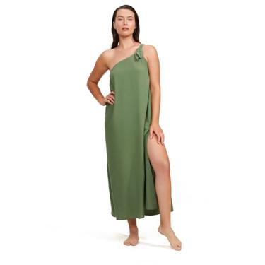 Imagem de Gottex Luma Vestido maxi sarongue roxo de um ombro só, elegante, drapeado e silhueta esvoaçante, estilo resort, chique, Oliva, G