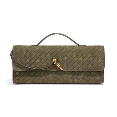 Imagem de JYG Bolsa feminina de camurça de tecido moderno para noite bolsa de ombro casual clutch bolsa transversal com fivela de metal 2025, Verde-oliva - 1