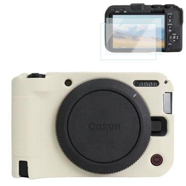 Imagem de Rieibi Capa de silicone para câmera Canon EOS R50 V, capa protetora macia para câmera Canon EOS R50V, acessórios com 2 protetores de tela, off-white