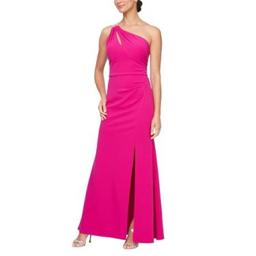 Imagem de Alex Evenings Vestido feminino longo de um ombro único com fenda, perfeito para convidados de casamento, verão ou eventos de primavera, Strass fúcsia, 42