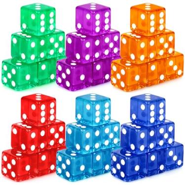 Imagem de Hooqict 36 Pieces Casino Dice Set 19mm Large Dice Game Acrylic 6 Sided Colored Dice Bulk for Casino Vegas Math Classroom Supplies Board Games (Red, Blue, Purple, Green, Orange)