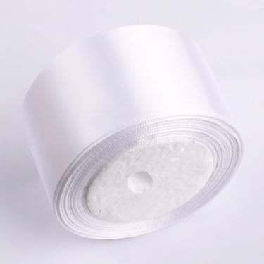 Imagem de Fita de cetim branca de 5 cm x 25 metros fitas de tecido de face única para rosas eternas, buquês de flores, embrulho de presente, artesanato, chá de panela, decoração de casamento