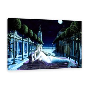 Imagem de Paul Delvaux Impressão de uma sirene em pleno luar pintura em tela famosa pôsteres de arte surrealismo imagem de arte de parede para decoração de escritório em casa presente exclusivo 75 x 50 cm