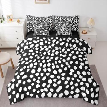 Imagem de Erosebridal Conjunto de edredom solteiro de bolinhas preto e branco com lençol minimalista, boêmio, moderno, 7 peças, aquarela, estetica, graffiti, geométrico, abstrato, conjunto de colcha