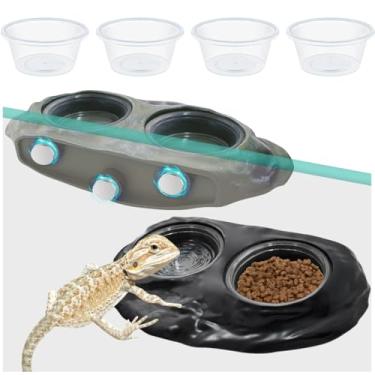 Imagem de La La Pet 2 bandejas magnéticas para alimentação de répteis com borda dupla com 4 xícaras de pratos de comida e água para lagartixas de crista lagartixa barbuda, lagartos camaleões