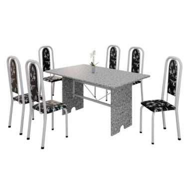 Imagem de Conjunto De Mesa Tubular 6 Cadeiras 140x75cm Mart Perola Com Tampo Em Granito Ocre Letícia 070 - Tudo De Móveis Botanic Bege