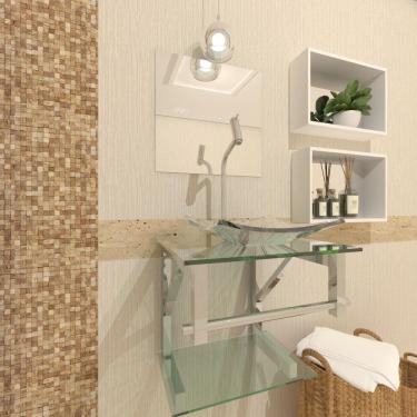 Imagem de Gabinete Vidro Para Banheiro 40Cm Inox Incolor Com Torneira