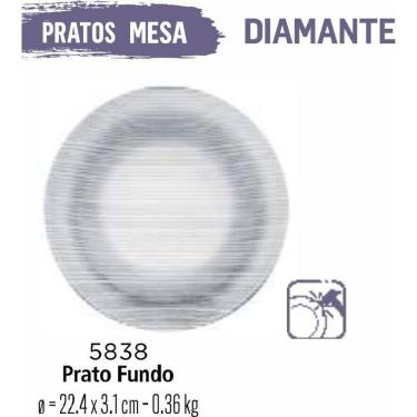 Imagem de Jogo De Prato Diamante 06 Pratos Vidro Fundos Sopa Caldos