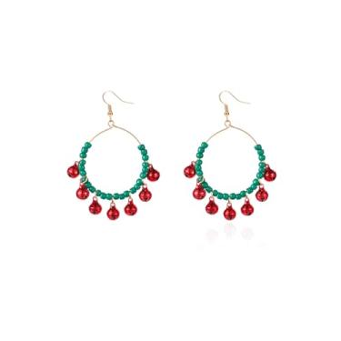 Imagem de Brincos de Natal com pingente de sino sininho com contas para mulheres - acessórios de fantasia de festa de Natal para festas de fim de ano, brincos de argola fofos, bijuterias fofas, Standard, Metal