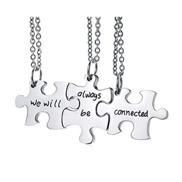 Imagem de Rockyu Colar de peça de quebra-cabeça de aço inoxidável, conjunto We Will Always Be Connected para casais, corrente de 50 cm