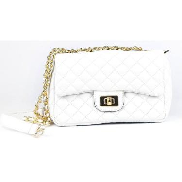 Imagem de Bolsa Feminina Social Matelasse Couro Branco C/Ouro