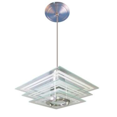 Imagem de Lustre Pendente Quadrado Vidro Branco P LED E27 Bivolt Sala Quarto Coz