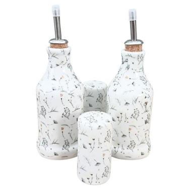 Imagem de Kit Galheteiro Porcelana Branca Decorada Arabescos - Antilope Decor Po