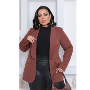 Imagem de Blazer Alfaiaratia Plus Size Musso Terninho G1 G2 G3 - MCLUBE, Marrom,
