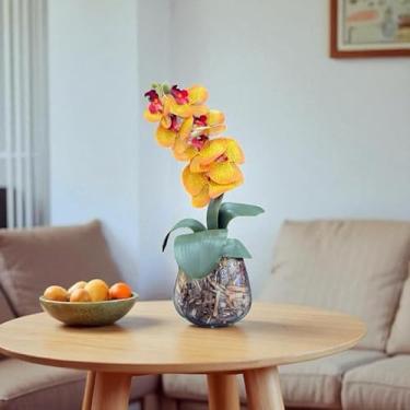 Imagem de Arranjo de Orquídea Artificial no Vaso Decorativo – Decoração para Sala, Escritório e Presente(Amarelo)