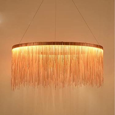 Imagem de Pendente de LED redondo com borla, lustre moderno de tambor de corrente, luminária de teto decorativa de luxo para sala de estar, hotel, quarto, sala de jantar, ouro rosa + 3 luzes coloridas