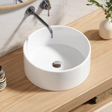 Imagem de Enbol Pia de vaso de banheiro redonda 40 x 40 cm círculo branco acima do balcão porcelana cerâmica pia de banheiro -ECV1616-1