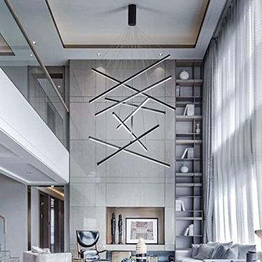 Imagem de Nordic Classical 98,4" Controle Remoto Sputnik Lustre de Escada para Tetos Altos Controle Regulável LED Longo Lustre Pendente Moderno Lustre Preto para Foyer para Sala de Estar Villa Hotel E